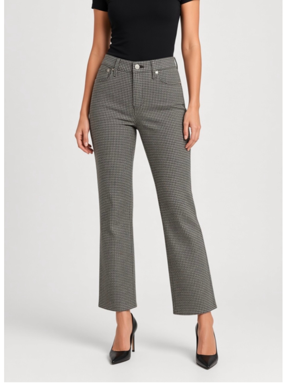 Madewell Houndstooth Print Crop Flare Pants High Rise Checkered Trousers Size 32